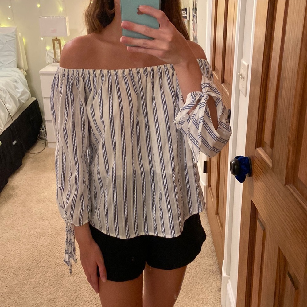 linen off the shoulder blouse